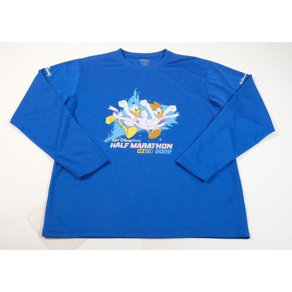 RunDisney Shirt Unisex Medium Blue Half‎ Marathon 2022 Donald Daisy Long Sleeve